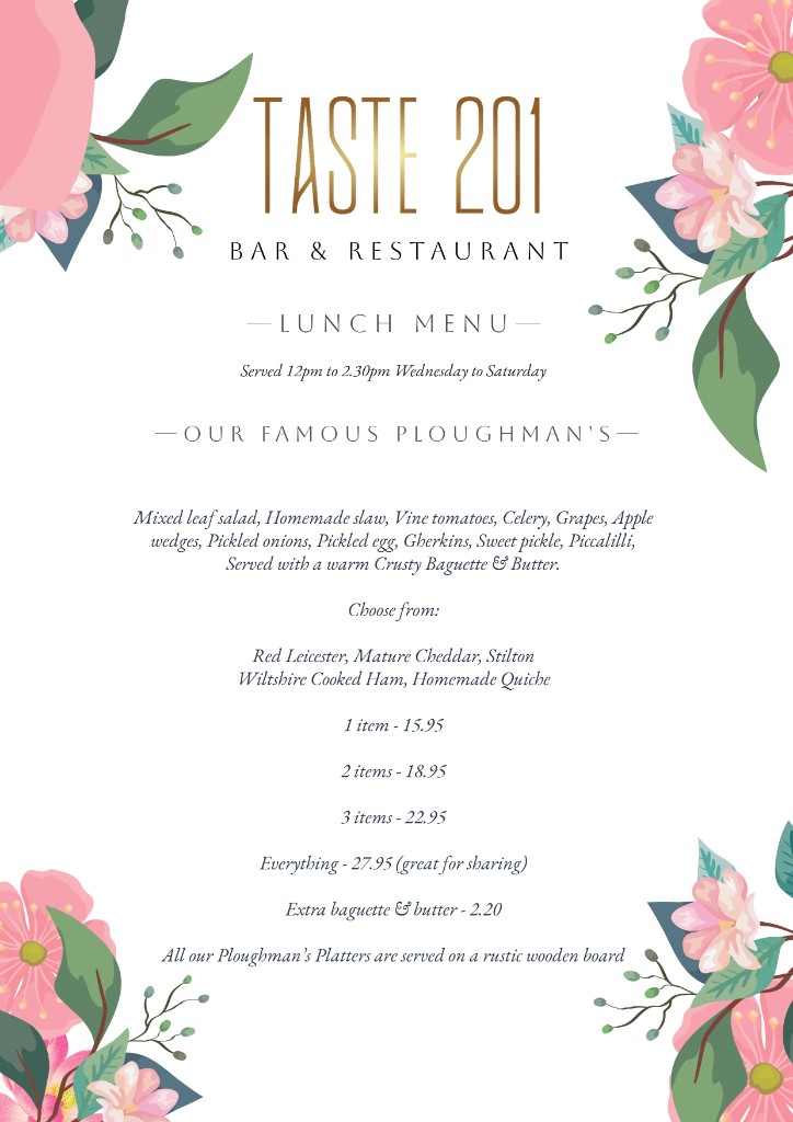 Taste 201 lunch menu